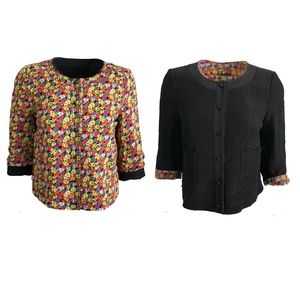 SEE by Chloe Jacket Reversible Abstract Floral Pattern & Black Cotton Blend Sz 4